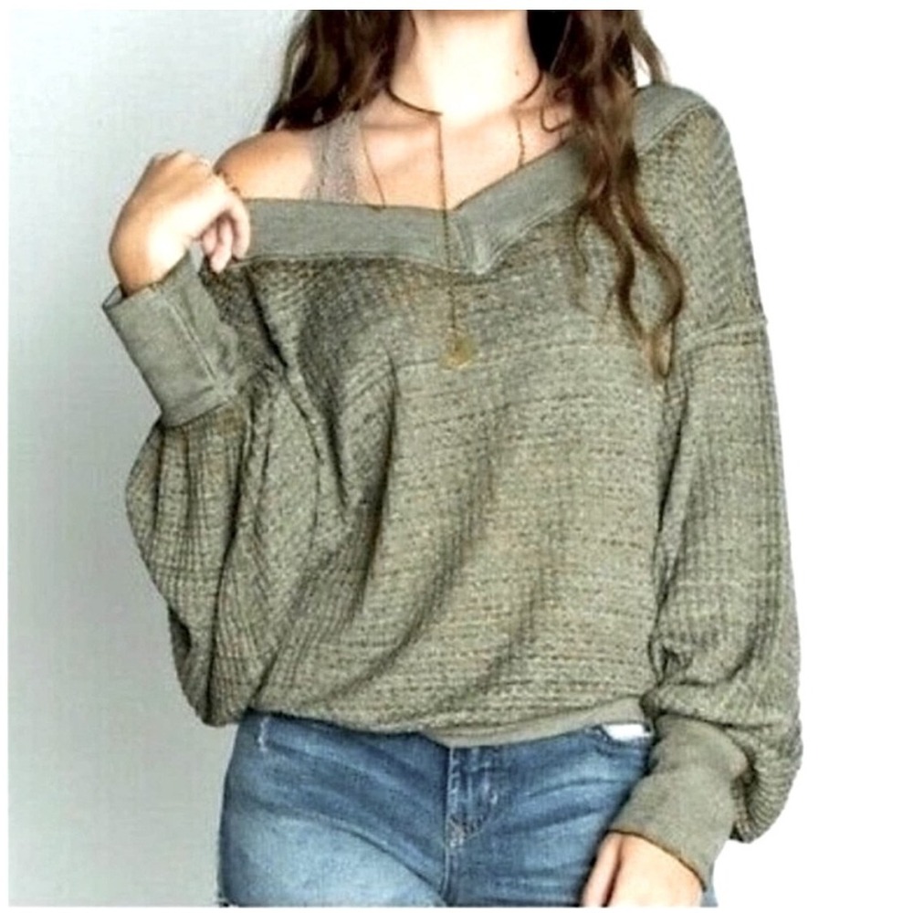We The Free Relaxed V-Neck Olive Women's Sweater